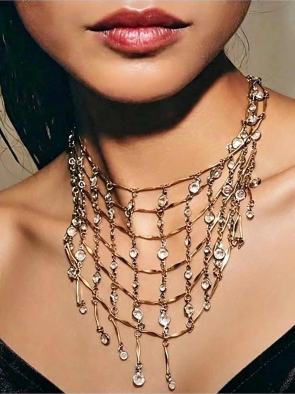 Luxury Gold Layered Crystal Fringe Necklace
Statement Collar Bib Jewelry